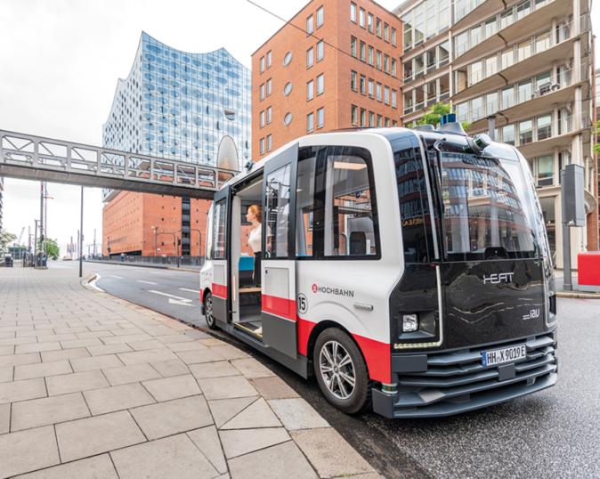 Bild des autonom fahrenden Busses “HEAT” in der Hafencity