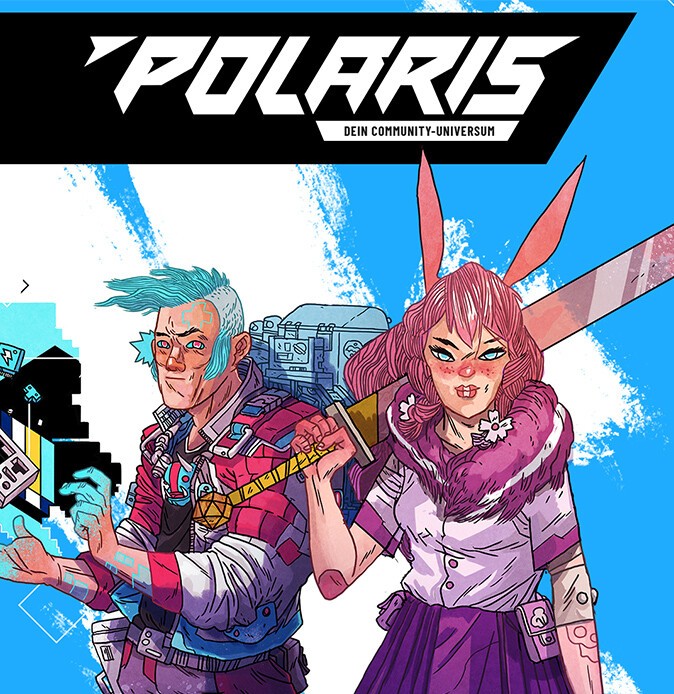Visual der Polaris Convention mit Zeichnung von zwei Personen im Mangastil